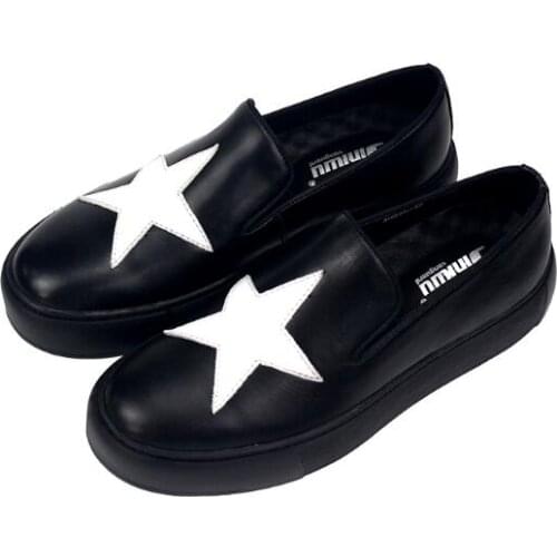 New genuine leather slip on casual shoes for men handmade fashion five-pointed star loafers solid black men shoes