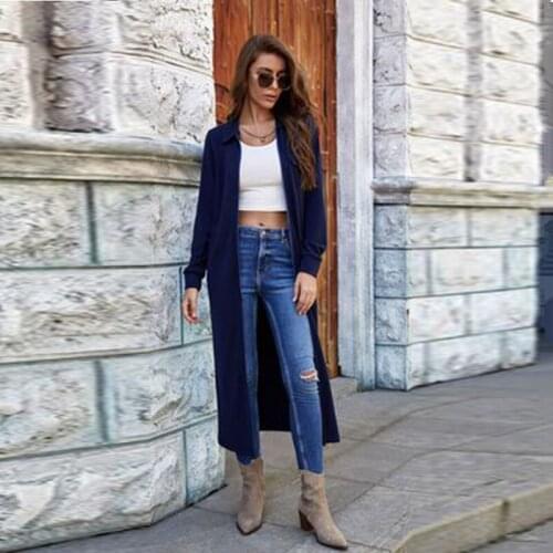 Autumn Winter Womens Knitted Zipper Sexy Lapel Long-sleeved Solid Color Windbreaker Jacket Wild Pocket Cardigan Ladies Long Top