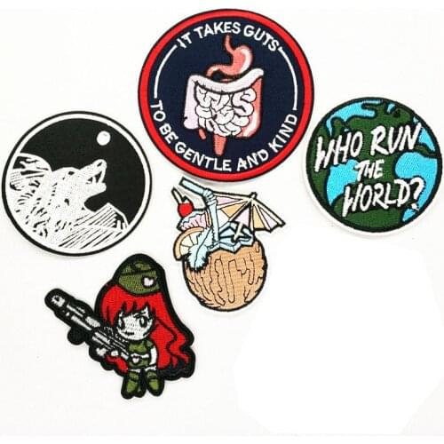 PGY 1PCS Summer coconut beverage Punk Patches Machine Gun Girl people Embroidered Moonlight Wolf Patches for Clothing