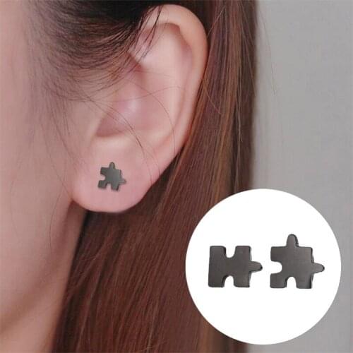 Jisensp Unique Design Puzzle Stainless Steel Stud Earrings Fashion Jewelry for Women Kids Fashion Puzzle Game Geometric Earrings