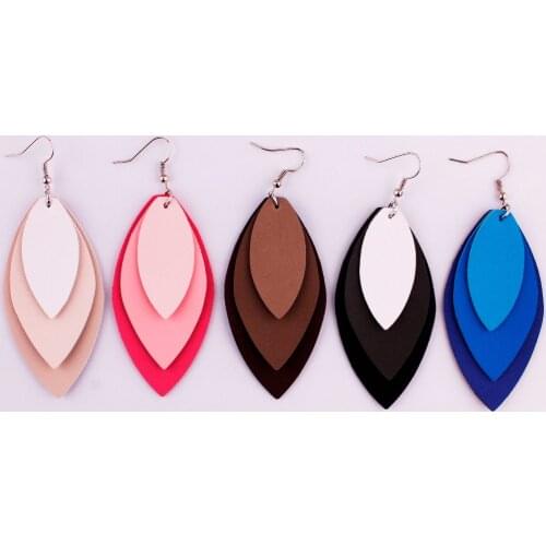 3 Layers Gradient Stackded Teardrop Leather Drops Dangle Earrings for Women Hot New Design for Girl Gift