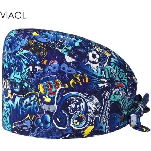 Doctor Work Hats Unisex Medical Nurse Surgical Caps Cartoon Printing Beauty Salon Surgery Caps Scrub Clinic Dental Operation Hat
