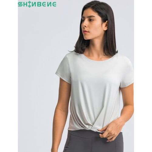 SHINBENE Four-way Stretch Bare Workout Gym Cropped T-shirts Women Loose Sweat-wicking Sport Crop Tops Yoga Short-sleeved Shirts