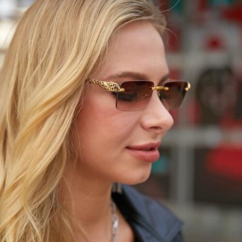 Rimless Rectangle Sunglasses Women 2021 Luxury Brand Frameless Sun Glasses For Men With A Box Vintage Ladies Sunglass Oculos