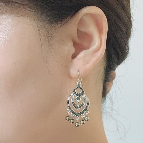 Vintage Antique Rhodium Color Dark Stone Bohemia Drop Earrings For Women Girl Casual Classic Trendy Elegant Jewelry Accessory