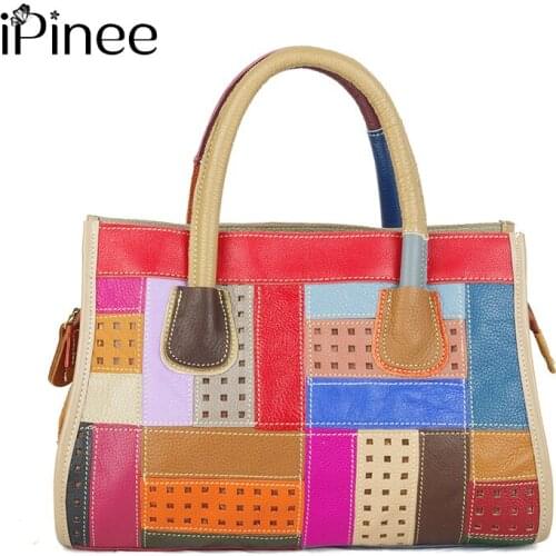 IPinee women genuine leather handbags ladies luxury shoulder bag women bags designer top-handle bags messenger bag female
