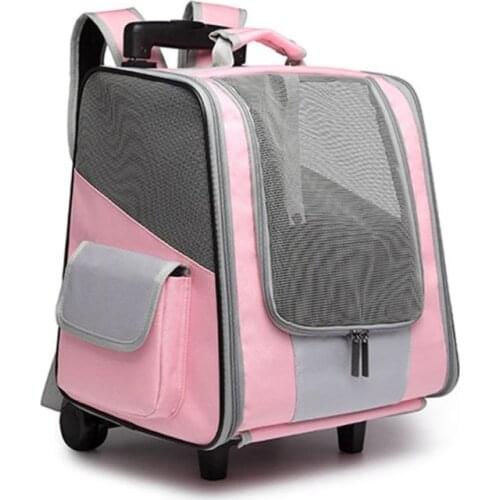 Pet Rolling Carrier Dog Backpack with Wheels Breathable Cats Puppies Travel Bag Tote Airline Approved for Outdoor Hiking Walking