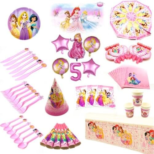 Six Princess Wedding Decoration Birthday Party Supplies Party Gift Bags Tableware Set Paper Plates Cups Baby Shower Decorations