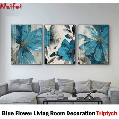 Diamond Embroidery Triptych Modern American Abstract Blue Flower Diamond painting Cross Stitch Colorful Flower home decoration