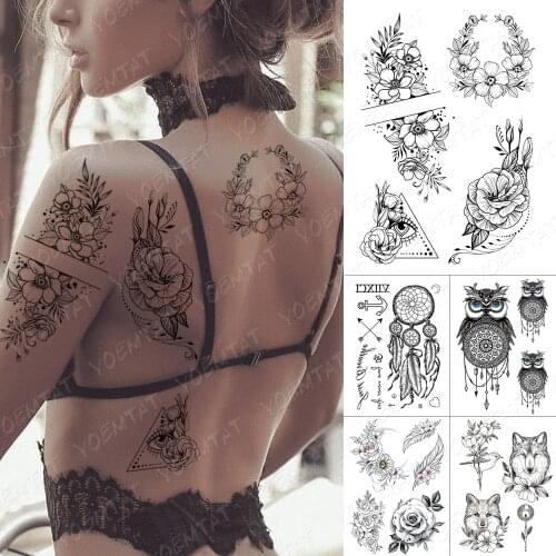 Waterproof Temporary Tattoo Sticker Line Flowers Eyes Wreath Flash Tattoos Lily Leaves Body Art Arm Fake Tatoo Women Men
