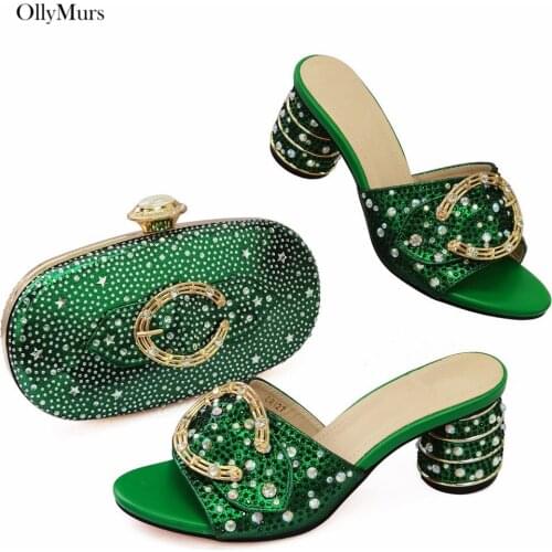 Nigerian Style Women Shoes With Matching Bag Set For Wedding Dress Hot Sale African Elegant Shoes And Bag Set On Stock