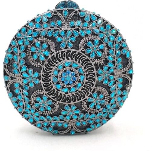Newest Bridal party women evening party bag fashion diamonds wedding crystal clutch elegant vintage round circle crystal purse