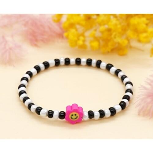 Go2Boho Smiley Bracelet Charms Smile Face Bracelets For Women White and Black Seed Beaded Pulsera 2021 Trendy Party Jewelry