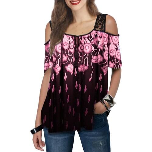 Plus Size 2XL Off Shoulder Women Tops Summer Sexy Lace Patchwork Strap T Shirt Casual Short Sleeve Loose Tshirts Women Clothing