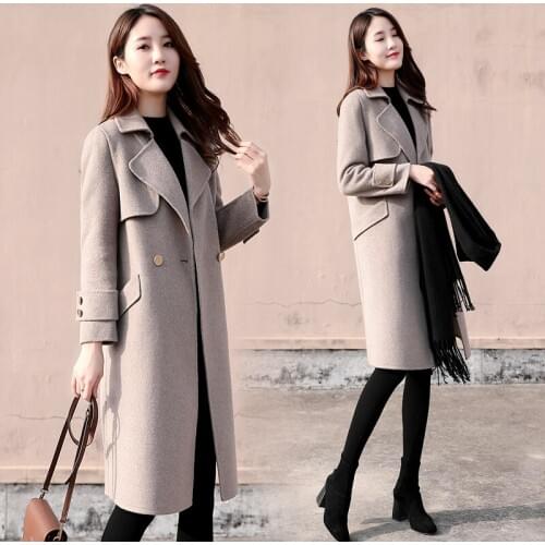 2020 new Korean womens loose woolen coat female long section popular Hepburn wind woolen coat winter autumn Mujer Overcoat