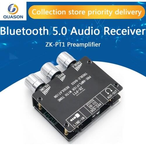 ZK-PT1 Bluetooth 5.0 Audio Receiver Decoder Stereo Tone Board Volume Controller Treble Bass Tonal preamp Amp Knob For Amplifier