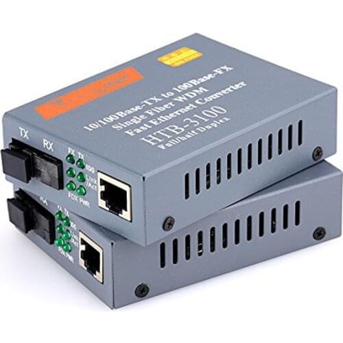 1pair HTB-3100AB 10/100M Base-TX Optical Fiber Ethernet Media Converter Single Singlemode Fiber Converter 25km SC 10/100M