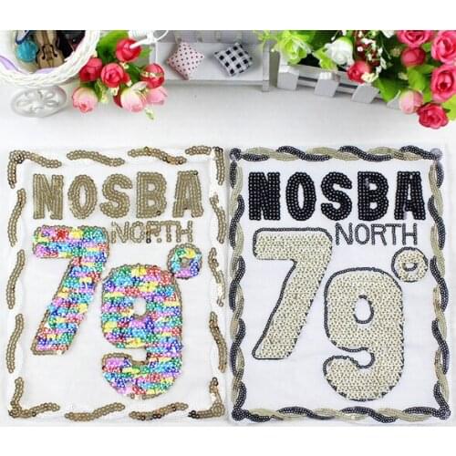 1PC Arabic numeral 79 Reversible Sequins Sew on Patch for Clothes Coat Sweater Embroidered Patch DIY Craftsplique