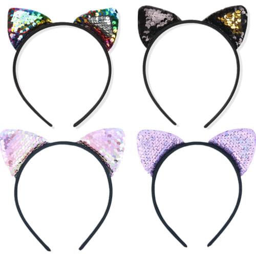1PCS Colorful Can flip Sequins Shining Cat Ear Girl Hairband Cat Ears Kid Hair Accessories For Women Birthday Party Gift