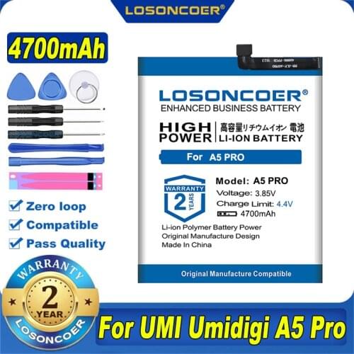 100% Original LOSONCOER 4700mAh Battery For UMI Umidigi A5 Pro Battery A5Pro