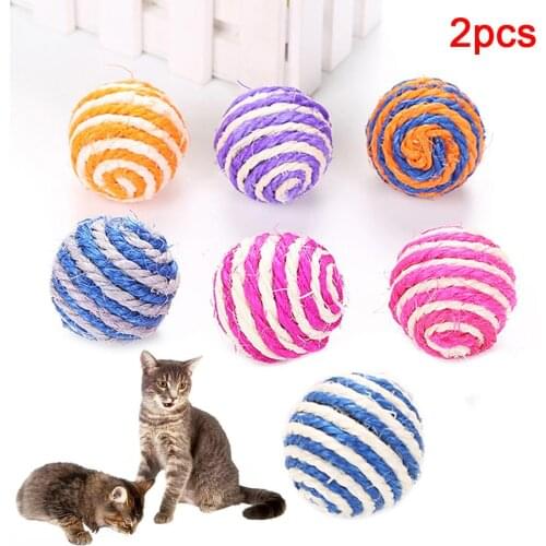 2Pcs Pet Cat Kitten Sisal Rope Weave Ball Molar Playing Chew Scratch Catch Toy