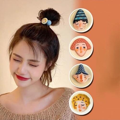20PCS/Lot Cute and Fun Clown Hair Elastic Acrylic Ball Head Rope Cartoon Graffiti Hair Ring Hair Accessories for Women