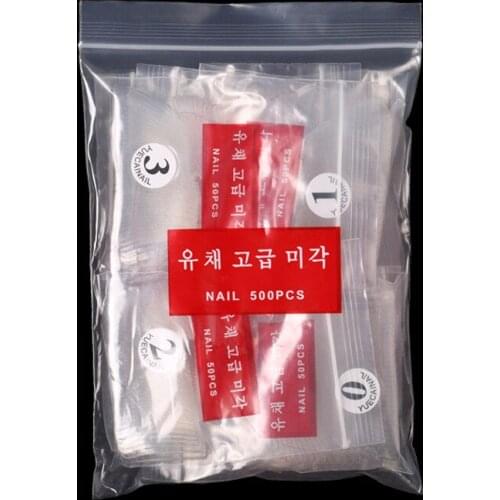 500pcs Fake Nail Tips Curved Transparent French Acrylic False Nails Art Tips 0-9 size Clear False Nail Art Tips 500pcs/Pack