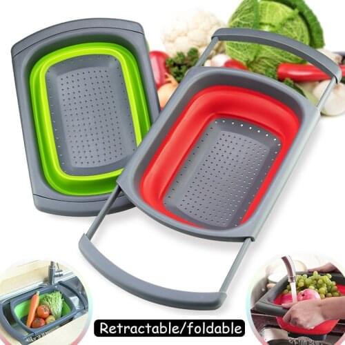 Large Foldable Dish Basket Colander Fruit Vegetable Washing Strainer Silicone Colander Collapsible Drainer Filter for Kitchen