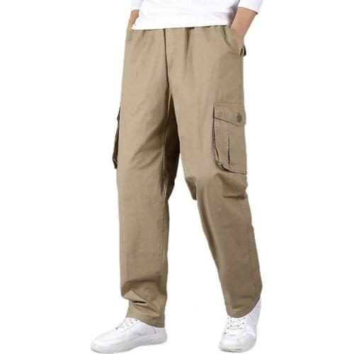 2021 Casual Men Cargo Pants Fashion Streetwear Straight Leg Vertical Pocket Solid Color Loose Casual Mid-rise Man Pants Trousers