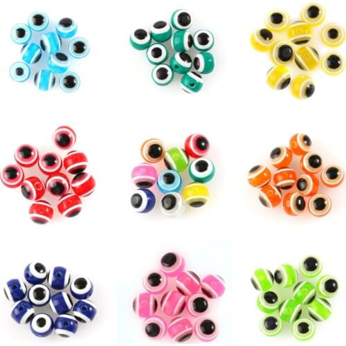 6/8/10mm Mixed Round Evil Eye Acrylic Ball Beads Striped Resin Spacer Beads for Needlework Jewelry Making DIY Bracelet Necklace