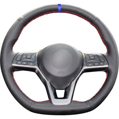 Blue Marker Black Artificial Leather Steering Wheel Cover for Nissan X-Trail Qashqai Leaf Micra Altima Rogue (Sport)