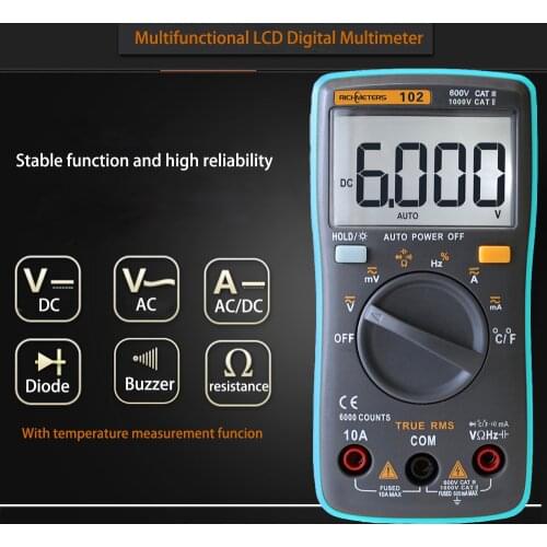 RICHMETERS RM101 True RMS Digital Multimeter DMM DC AC Voltage Current Meter Resistance Tester Automatic Polarity Identification