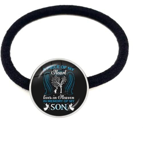 Tree Of Life Angel Wing Black Hairbands 20mm Glass Dome A Piece Of My Heart Lives In Heaven In My Memory Of My Son Dad Mom