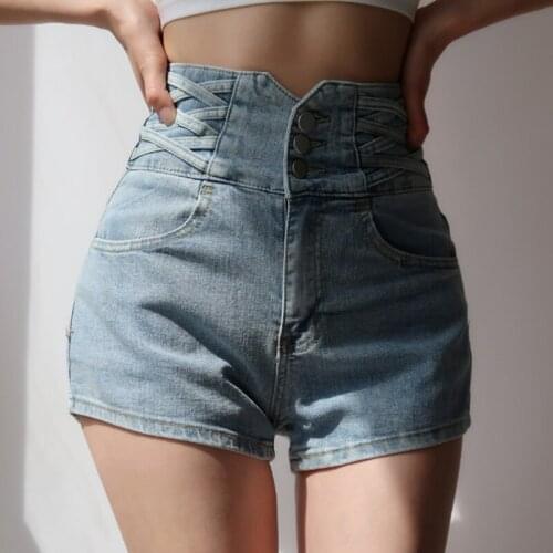TVVOVVIN High Waist Leg Length Denim Shorts Women Thin Elastic Slim Skinny Hip Hot Sexy Korean Women Bandage Mini Shorts U4CR