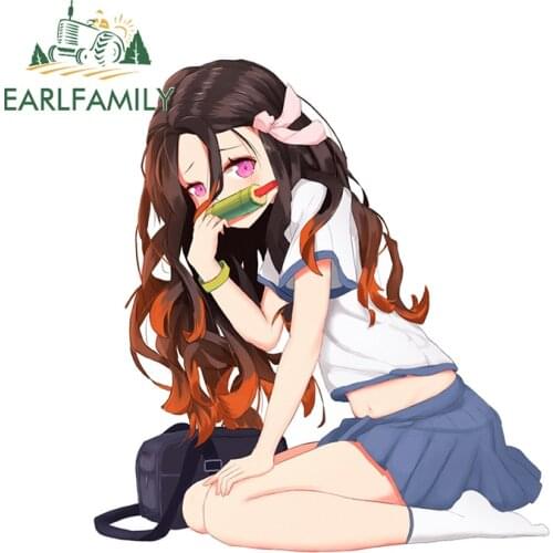 EARLFAMILY 13cm x 12.8cm for Kamado Nezuko Demon Slayer Car Sticker Scratch-Proof Decal Laptop Windshield Car Door Protector
