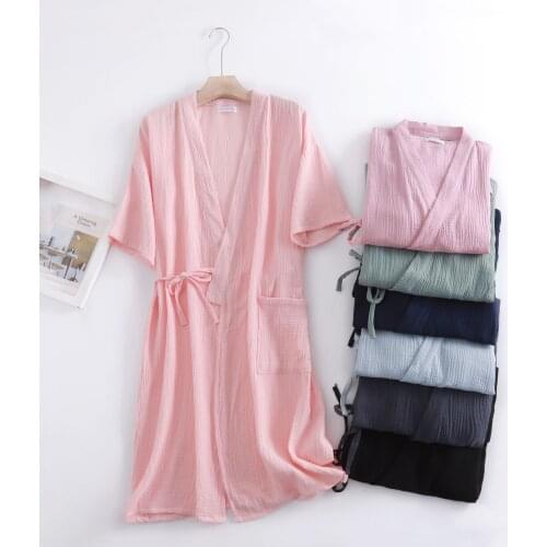 Summer Gauze Crepe Pattern Short-sleeved Five-point Sleeves for Men and Women Plus Size Robe Couples Bathrobe and Nightgown