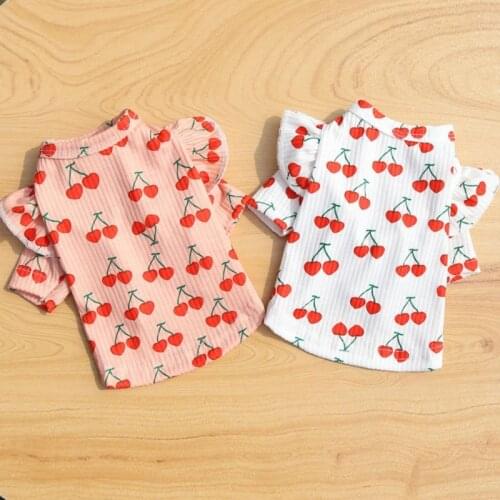 Summer Pet Dog Clothes Cherry Printing Puppy Vest T-shirt Cute All Season Dog Shirt Short Sleeve Dog Shirt Chihuahua Pet Clothes