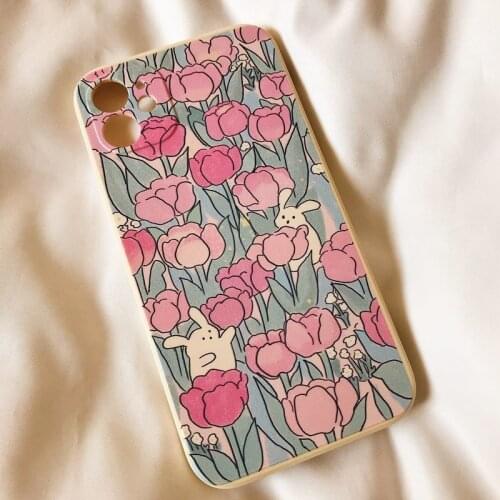 Cute Pink Flower Phone Case For iPhone 11 12 Pro Max Mini XR X XS Max 78 SE2020 INS Bumper Silicone Shockproof Soft Back Cover