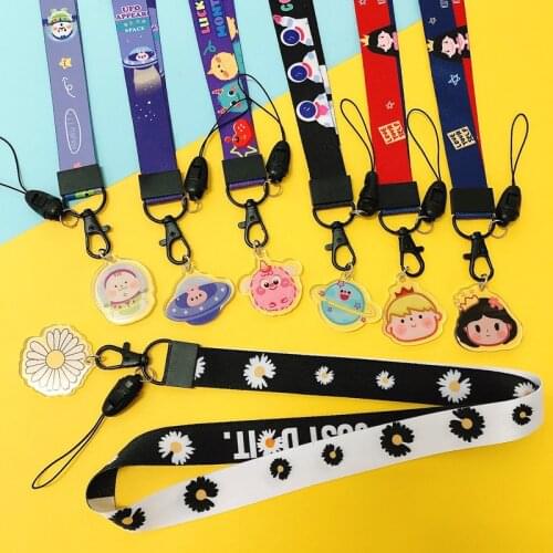 Cartoon lanyard adjustable keychain accessory for iPhone12 Samsung badge charm strap fixed rope keychain neckband phone charm