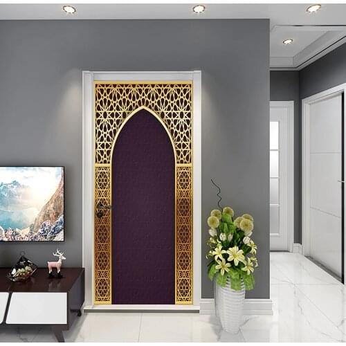 Muslim Simulation Metal Door Frame Art Door Sticker Home Decoration Diy Wall Stickers Kitchen Wall Decal Peel & Stick Wallpaper