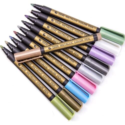 10Pcs/Set Metallic Ink Marker Pen Set School Office Supplies Colorful Permanent Crafts Painting Pens Quality School Writing Tool