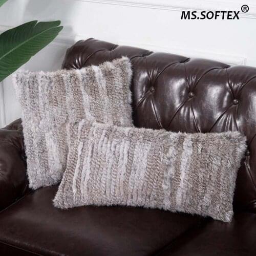 Natural Fur Pillow Case Handknitted Real Rabbit Fur Pillow Cover Fur Cushion Cover Home Decoration MS.Softex FREE SHIPPING