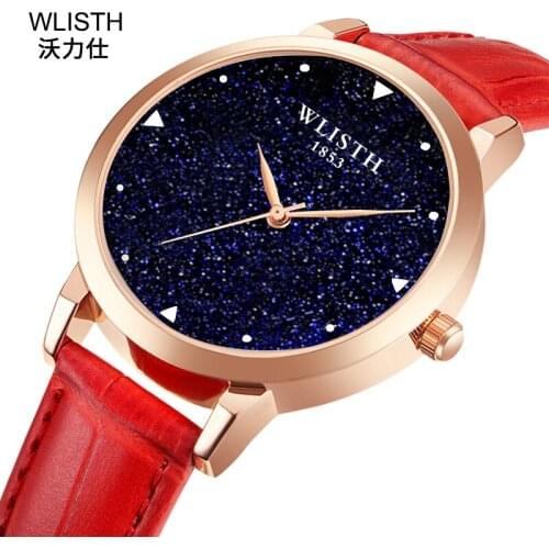 New Colorful Luxury Star Dial Watch Fashion Rose Gold Quartz Watch Women Dress Clock Female Leather Wrist Watch relogio feminino