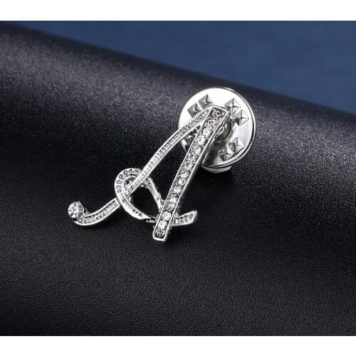 New 26 Initial Letters Rhinestones Brooch Pins Silver Color Lapel Pin and Brooches for Women Men Clothes Jewelry Accessories