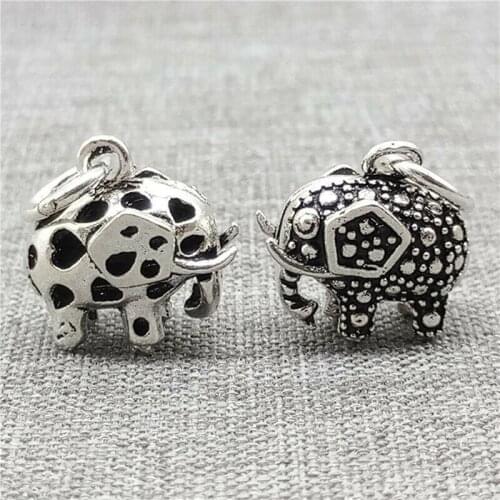 2 Pieces 925 Sterling Silver Elephant Charms Pendants Marcasite Style