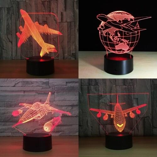 Jet AirPlane Warplane Fly To Earth Aircraft Helicopter 3D LED Lamp 7 Color Change Baby Bedroom Table Lamp Best Home Deco Gift