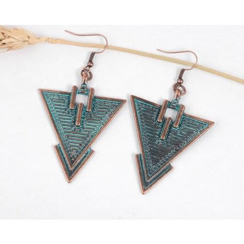 Rustic Bronze Triangle Ethnic Dangle Earrings Boho style Earrings for women Statement Earrings Wholesale Bohemian Jewelry gift