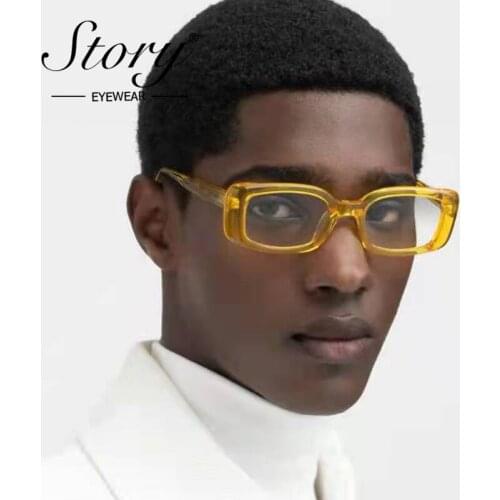 STORY Ins Trendy Retro Yellow Rectangle Sunglasses Women Men 2021 Brand Designer Fashion Square Sun Glasses Oculos De Sol S77225