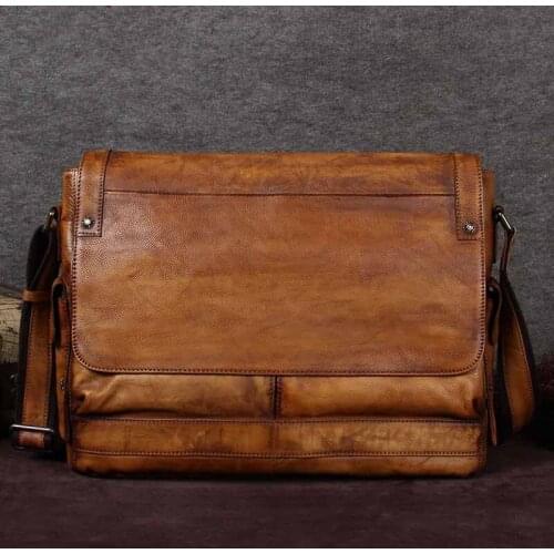 Retro Leather Mens Shoulder Messenger Bag Business Briefcase Large Capacity Laptop Bags First Layer Leather Handmade Male Soft