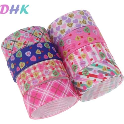 DHK 5yards love heart stripe Printed Grosgrain Ribbon Accessory Hairbow Headwear Decoration DIY Wholesale OEM C1732